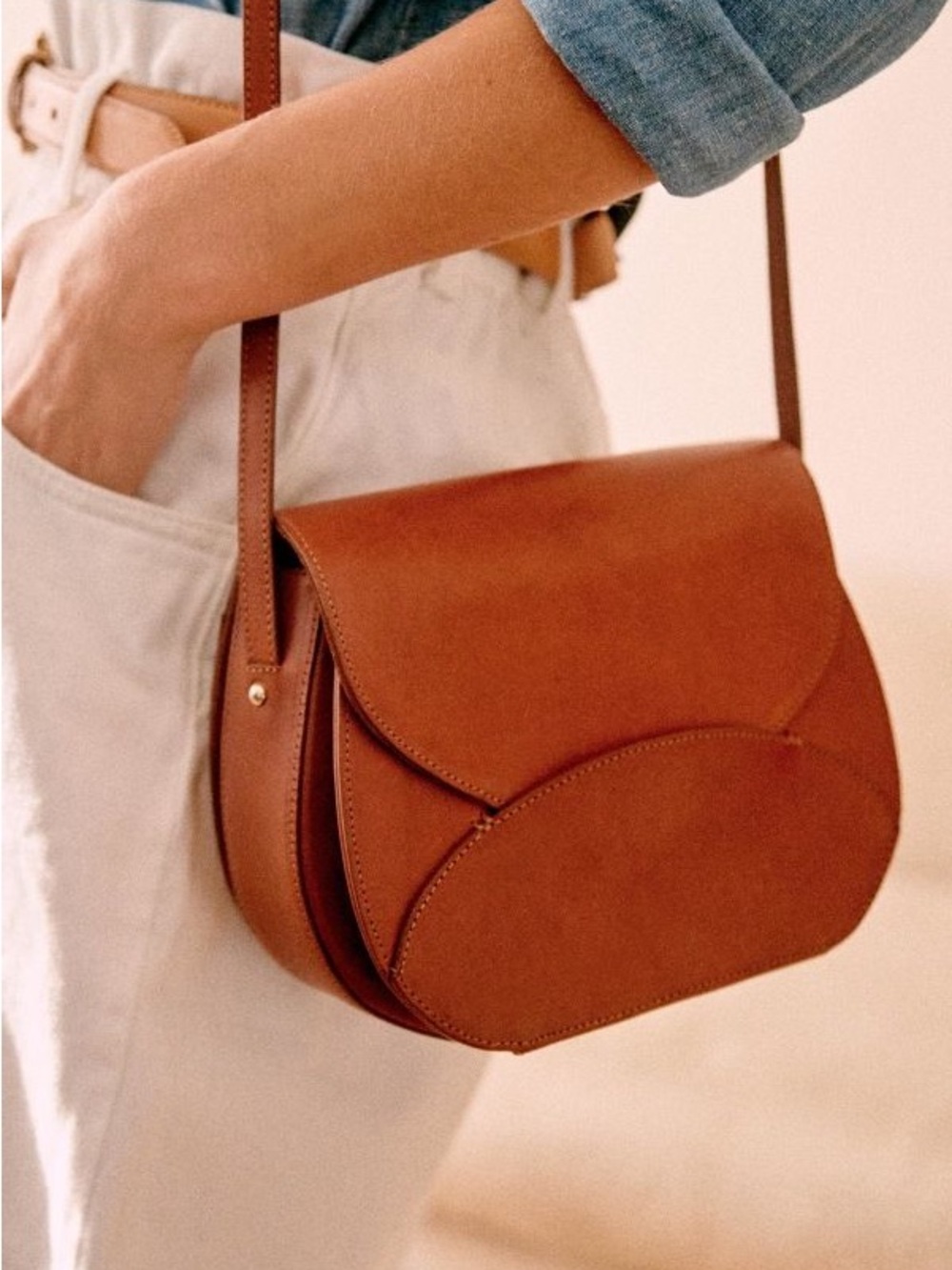 Sézane Olivia Brown Leather Saddle Crossbody Bag